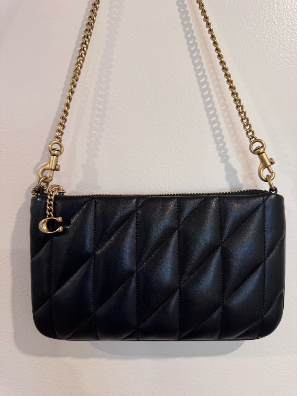 Coach Black Pillow Quilted Pouch Bag with Gold Chain and black wristlet